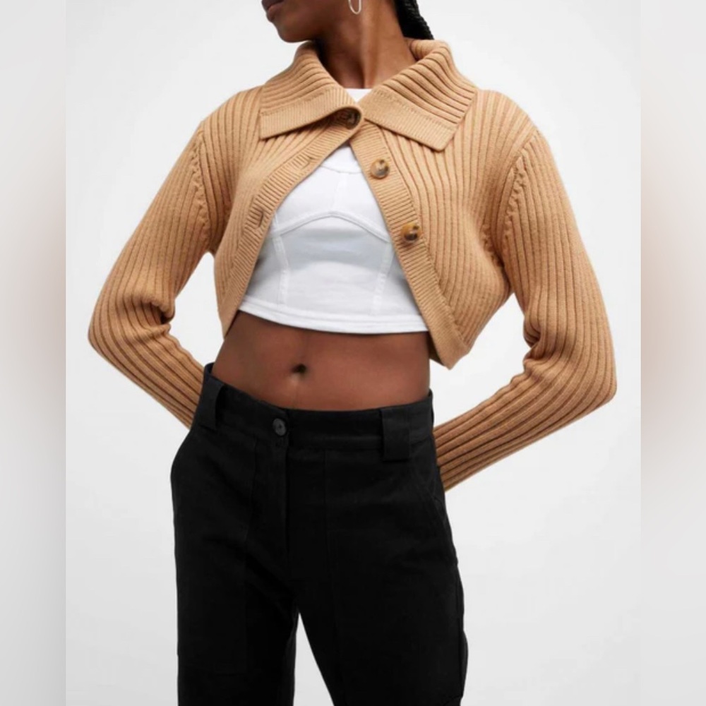A.L.C. Tinsley Collared Rib-Knit Cropped Cardigan Size Medium NWT